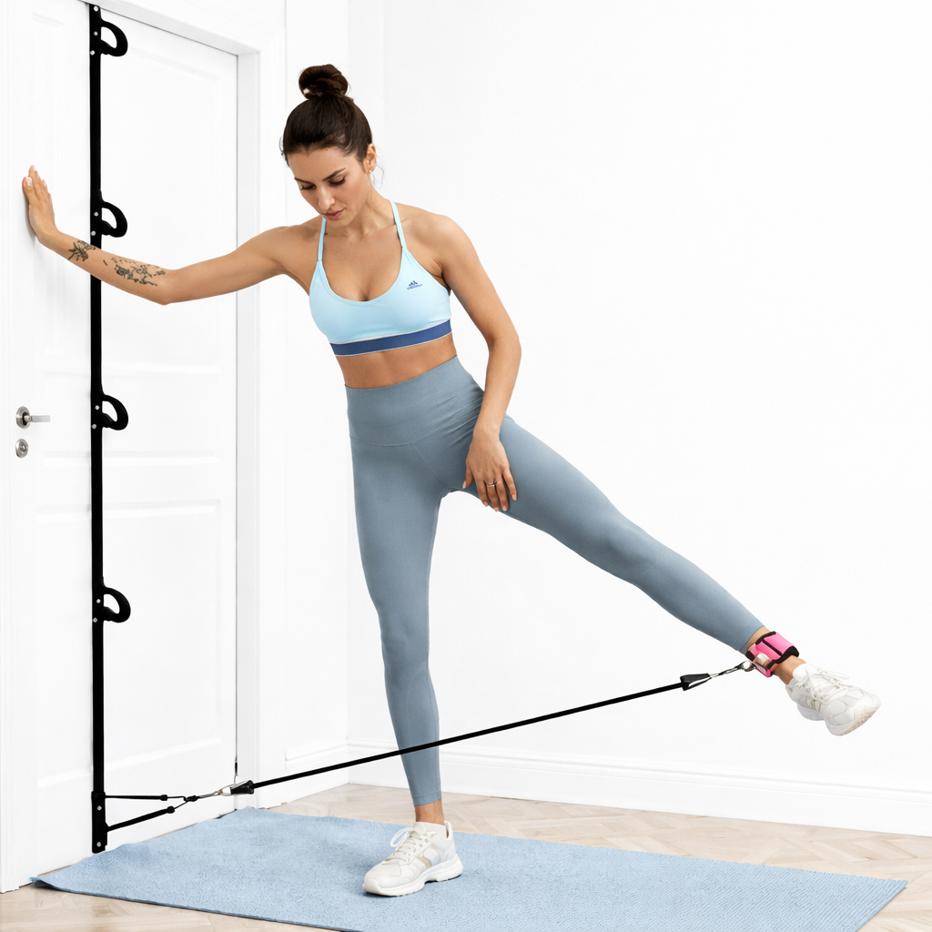 Suporte de Porta Profissional para Elásticos de Treino – Sistema de Ancoragem para Exercícios em Casa