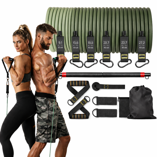 Kit Bandas, Elásticos de Resistência Profissional com 5 Níveis de Carga — Sistema Progressivo até 113 kg para Treino Completo